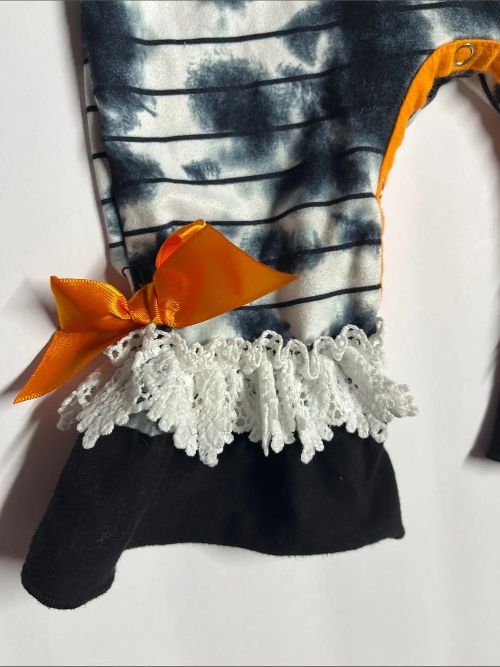 Kids Ghost One-Piece Romper in Black & White with Orange Trim